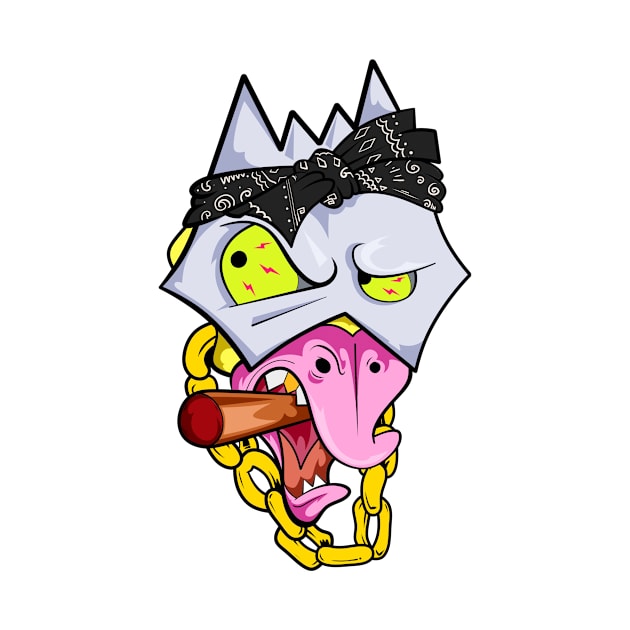 Dope Slluks chicken character is smoking a cigar illustration by slluks_shop