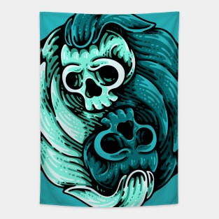 Yin Yang Skull Tapestry