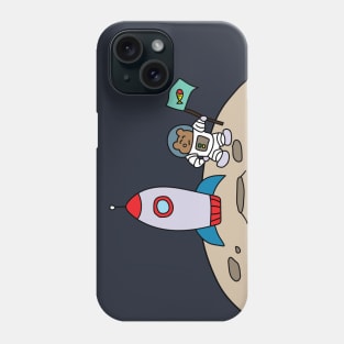 cute astronaut bear with rocketship on the moon Phone Case