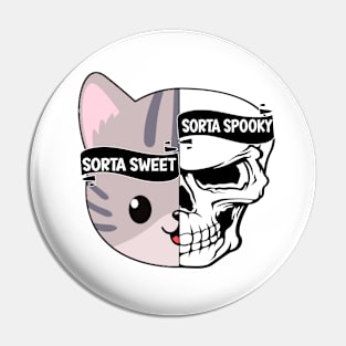 Sorta Sweet Sorta Spooky Funny Halloween Cat Lover Skeleton Pumpkin Pin