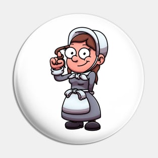 Cartoon Girl Wearing Pilgrim Clothes Pin