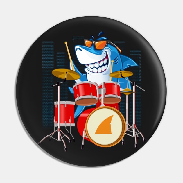 Shark Playing Drums Drum Set Funny Drummer Pin by FogHaland86