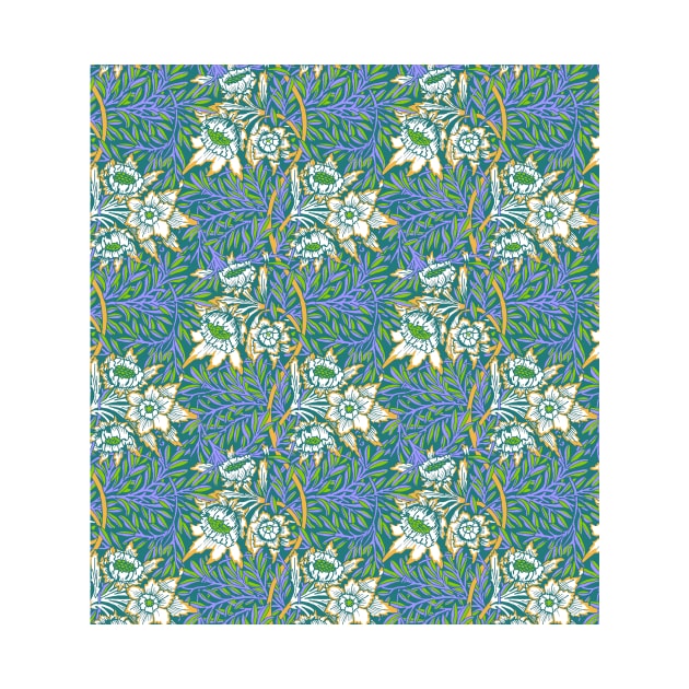 William Morris Tulip and Willow Pattern on Teal by tiokvadrat