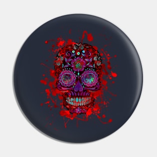 Funny Mexican Sugar Skull red grunge Pin