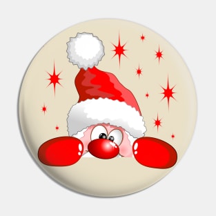 Funny Santa and Reindeer Cartoon Pin