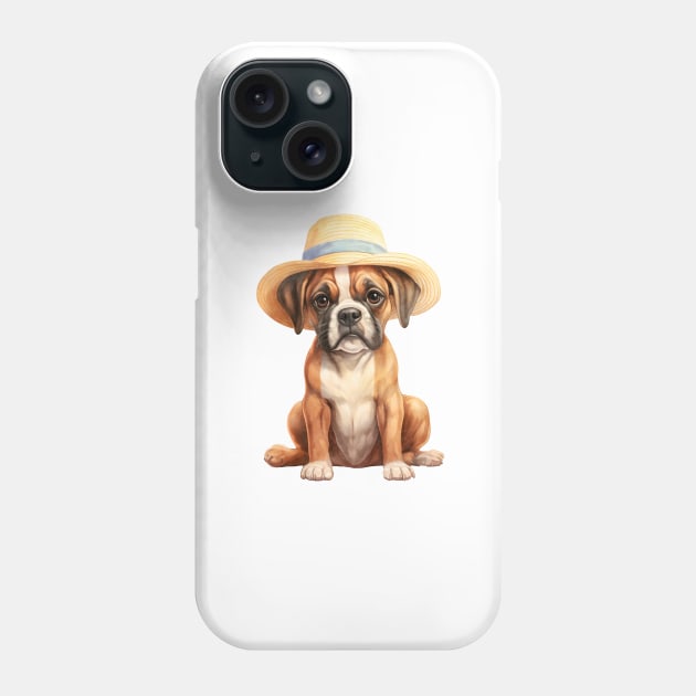 Watercolor Boxer Dog in Straw Hat Phone Case by Chromatic Fusion Studio