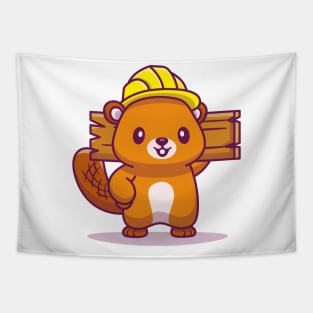 Cute Beaver Handyman Holding Wood Tapestry