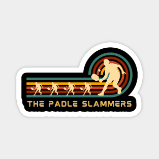 THE PADDLE  SLAMMERS, Pickleball players  fun playing together, paddle, ball, retro vibe. Magnet