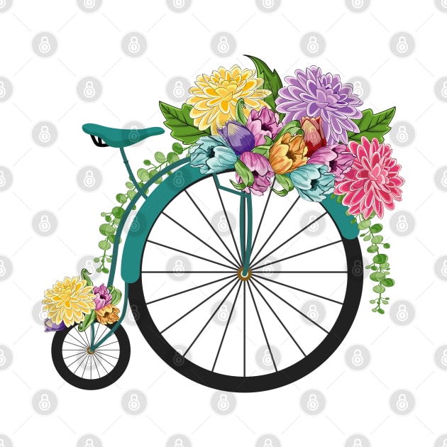 Vintage Floral High Wheel Bicycle - Spring Flowers by Designoholic