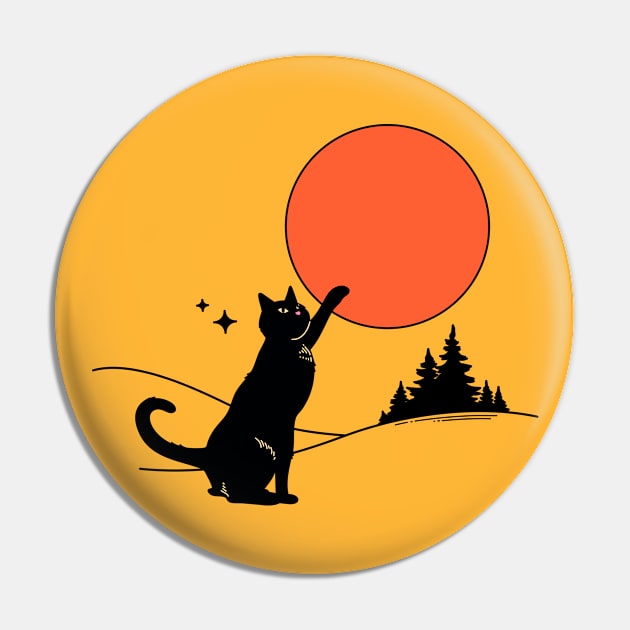 Cool Sun Black Cat in yellow Pin by The Charcoal Cat Co.