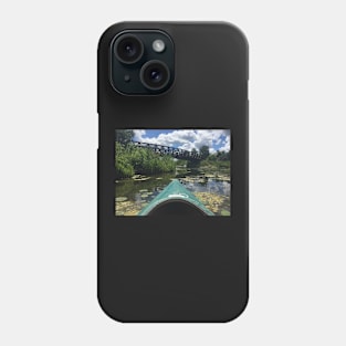 Canoe with Bridge and Lilypads in Lake Phone Case