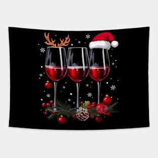 Xmas Glass of Red Wine Santa Hat Christmas Pajama Men Women Tapestry