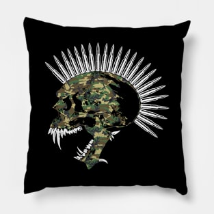 Bullet Head Mohawk Skull in Camouflage Pillow