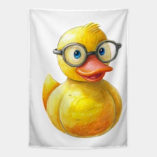 Cute Rubber Duck Wearing Glasses Tapestry