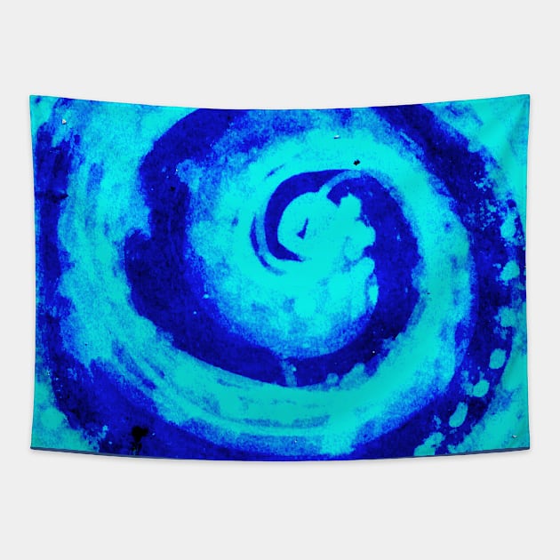 neon blue bright swirly design Tapestry by FLOWING COLORS