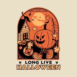 Long Live Halloween - Retro Vintage Halloween Pumpkin Cat T-Shirt