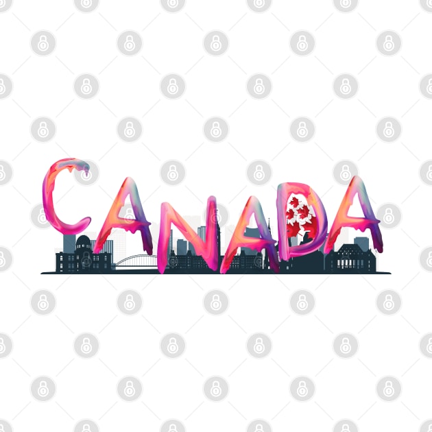 Canada Landmarks Watercolor police - Pink lettering by zoolos