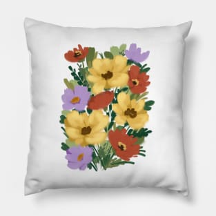 Red And Yellow Wild Flowers Illustration Pillow