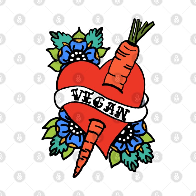 VEGAN TRADITIONAL TATTOO HEART WITH CARROT DAGGER by VegShop