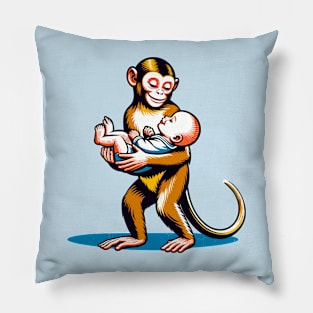 Monkey carrying a baby Pillow