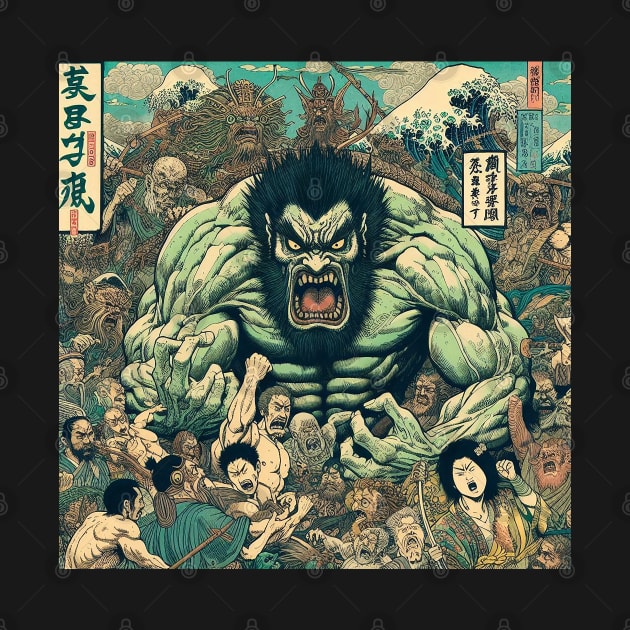 Battle against the legendary giant Katsushika Hokusai style by q10mark