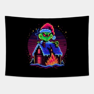 GRINCH CHRISTMAS HOUSE ON FIRE RETRO 80'S VIBE Tapestry