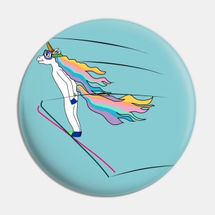 Ski jumping Unicorn in an elegant flight Pin