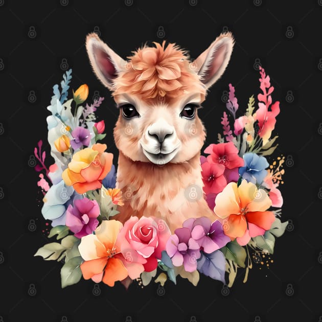 An alpaca decorated with beautiful watercolor flowers by CreativeSparkzz