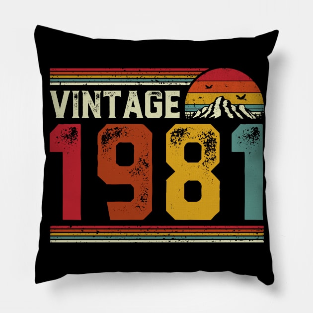 Vintage 1981 Birthday Gift Retro Style Pillow by Foatui