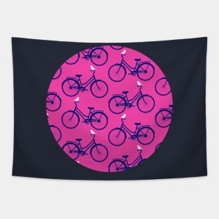 Bikes with birds on magenta Tapestry