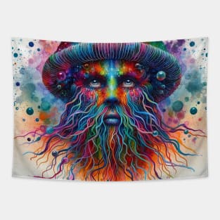 Psychedelic illustration of a jellyfish man Tapestry