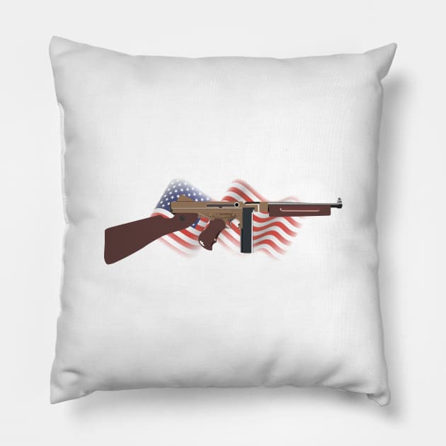Patriotic WW2 Tommy Gun Pillow by NorseTech