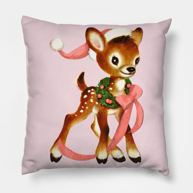 Retro Christmas Reindeer with Wreath Pillow by PUFFYP