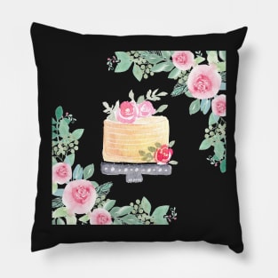 Watercolor Cake in floral frame | Greeting Card Pillow