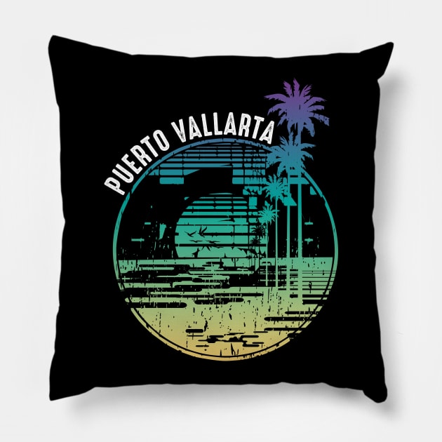 Puerto Vallarta Mexico Beach Palm Tree Vacation Pillow by FilsonDesigns