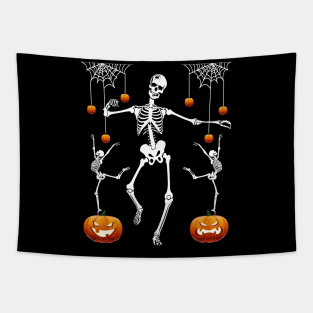 DANCING SKELETONS WITH HALLOWEEN PUMPKINS AND SPIDERS Tapestry