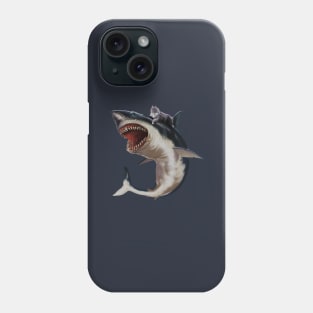 Funny Maine Coon Cat Riding Shark, Cat Lover Phone Case