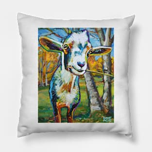 Farm Goat and Tree Impressionist Painting Pillow