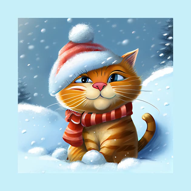 Fat Red Cat with Santa Hat by KOTOdesign