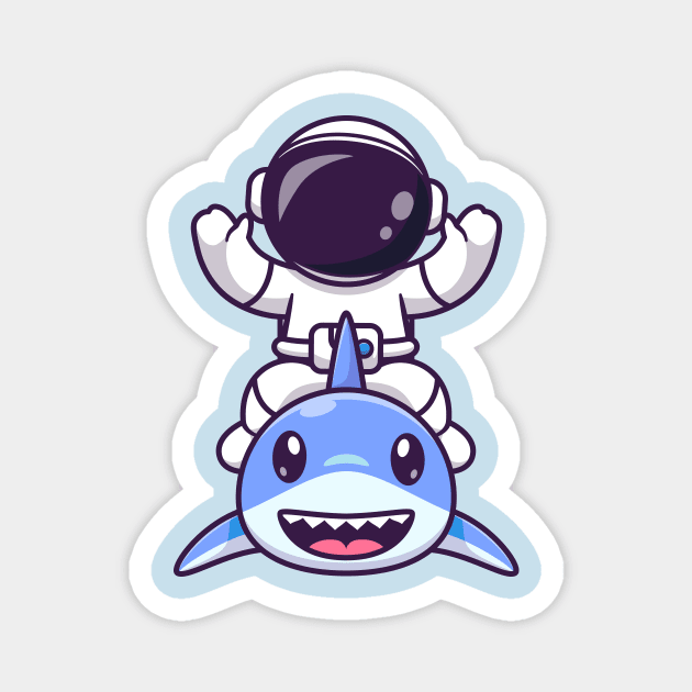 Cute Astronaut With Cute Shark Cartoon Magnet by Catalyst Labs