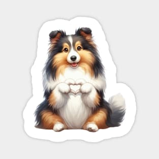 Valentine Shetland Sheepdog Giving Heart Hand Sign Magnet