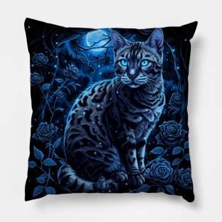 Bengal Cat And Moon Pillow