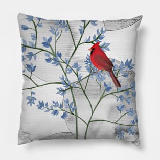 A red bird on a blue tree Pillow