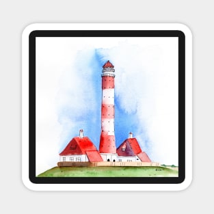 Westerheversand Lighthouse Watercolor Painting Magnet