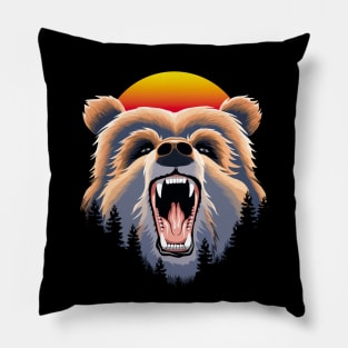 Roaring Grizzly Bear Face Pillow