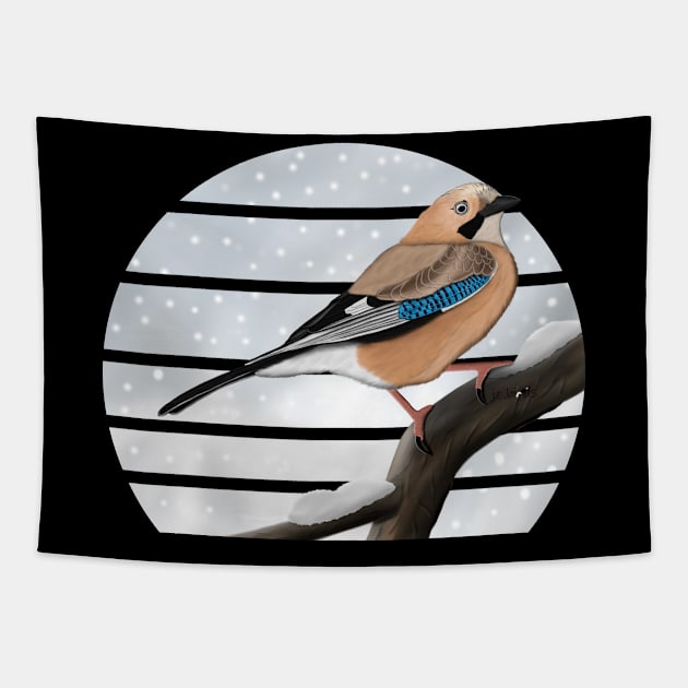 Jay Winter Snow Bird Watching Birding Ornithologist Gift Tapestry by jzbirds