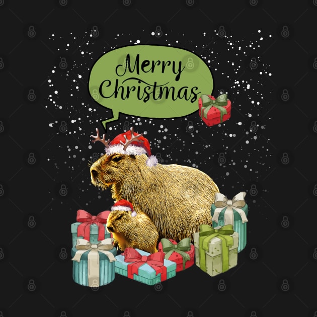 Capybara Merry Christmas and Christmas composition and gift box! Cute capybara by Collagedream