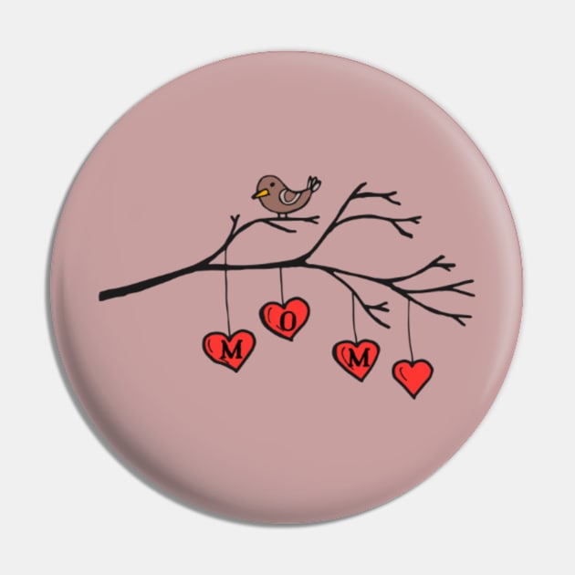 Love Mom Bird on Branch Pin by blueavocado