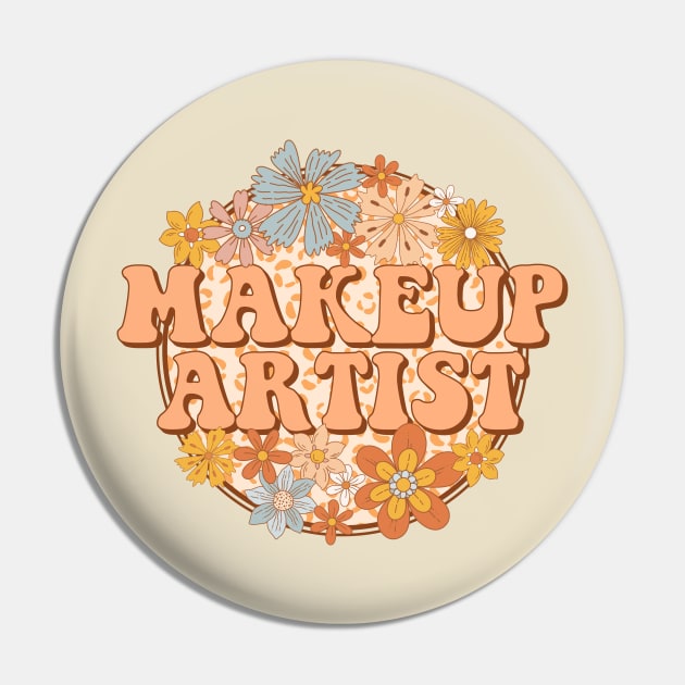 Retro Makeup Artist Floral Design Gift Pin by Teewyld