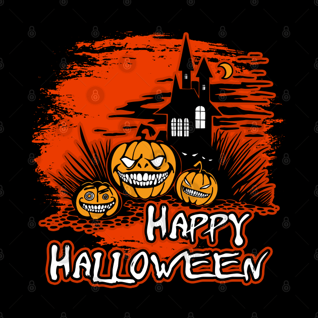 Happy Halloween Haunted House And Pumpkins by RadStar